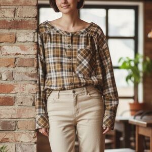 Free People Plaid Button Down Top XS